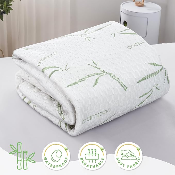 Hannah Linen Viscose derived from Bamboo Cooling Mattress Protector, 100% Waterproof - Soft and Breathable, 280 GSM Fitted Style Mattress Cover, 16 Inches Deep Pocket - Full, 75x54 - (12 Pack)