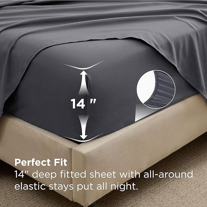 Bedsure 5 Pieces Twin Comforter Set Premium Series, Hotel Luxury Soft Bed in a Bag, Goose Down Alternative, Safe for Sensitive Skin Bedding Comforter All Season Medium Warmth, Dark Grey Twin Size