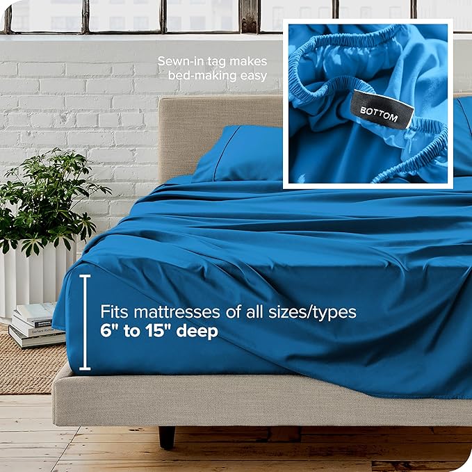 Bare Home Twin Sheet Set - 1800 Ultra-Soft Microfiber Twin Bed Sheets - Double Brushed - Deep Pockets - Easy Fit - 3 Piece Set - Bedding Sheets & Pillowcases (Twin, Medium Blue)