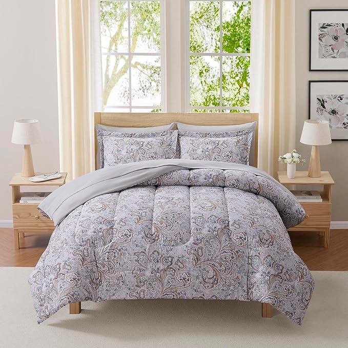 Paisley Comforter Set Queen with Sheets Bed in a Bag – Deep Pocket Fitted Sheet with Elastic Corners, Cozy Comforter, Pillowcases & Shams – Soft Microfiber All Season Bedding – Machine Washable