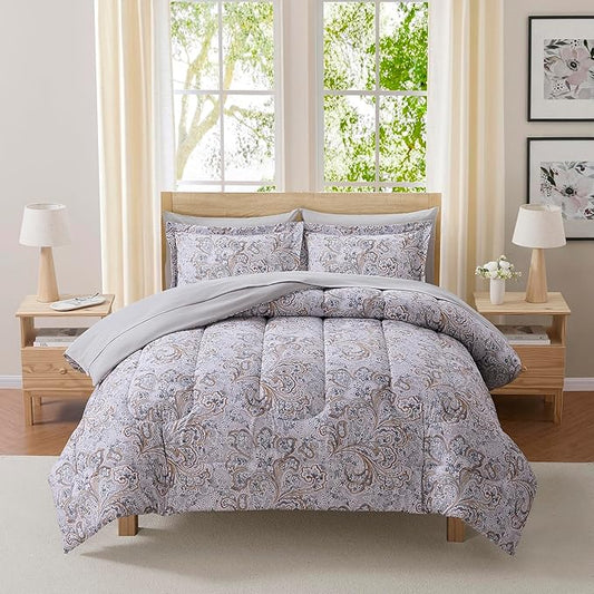 Paisley Comforter Set Queen with Sheets Bed in a Bag – Deep Pocket Fitted Sheet with Elastic Corners, Cozy Comforter, Pillowcases & Shams – Soft Microfiber All Season Bedding – Machine Washable