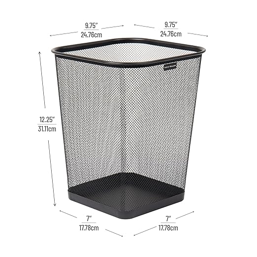 Mind Reader Mesh Trash Can, Waste Paper Basket, Square, Office, Metal Mesh, 9.75" L x 9.75" W x 12.25" H, Set of 4, Black - Image 3