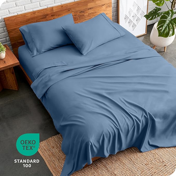 Bare Home Queen Sheet Set - 1800 Ultra-Soft Microfiber Queen Bed Sheets - Double Brushed - Deep Pockets - Easy Fit - 4 Piece Set - Bedding Sheets & Pillowcases (Queen, Coronet Blue)