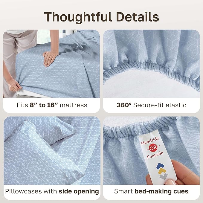 California Design Den California King Sheet Set - 100% Cotton, 600 Thread Count, Deep Pocket, Soft Sateen Premium Cal King Sheet Set - Urban Geometric Pattern