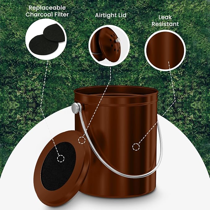 Utopia Kitchen Compost Bin for Kitchen Countertop, 1.3 Gallon Compost Bin for Kitchen with Lid, Includes 1 Spare Charcoal Filter (Copper) - Image 5