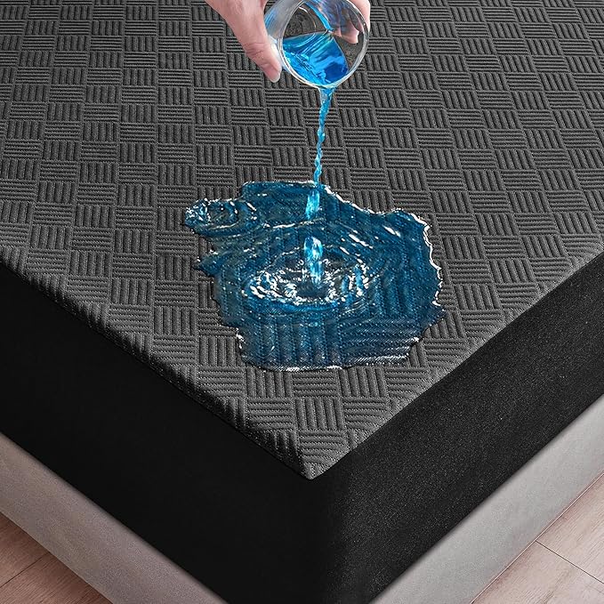 Twin Waterproof Mattress Protector, Premium 3D Air Fabric Mattress Pad Cover Soft Breathable Noiseless, Cooling Mattress Cover with Deep Pocket Up to 18'', Black (39'' X 75'')