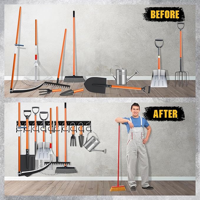 ELEAD 68'' All Metal Adjustable Garden Tool Organizer: Garage Tool Organizer Wall Mount with Black Hooks, Garage Organizers and Storage, Tool Hangers for Shed - Image 6