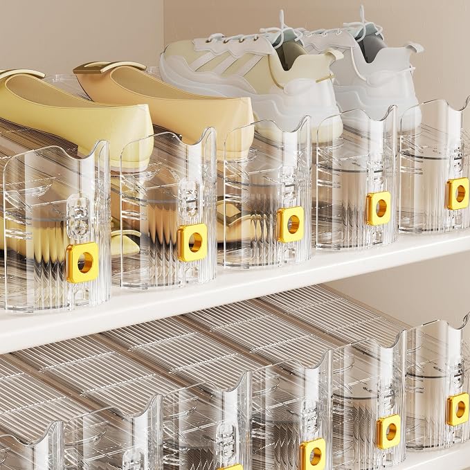 FENRUNXU Shoe Slots Organizer for Closet, Shoe Stacker Organizer Double Layer Stack Shoe Rack, Shoe Display Shelf 50% Space Saver Storage Holder for Closet, 12PACK - Image 5