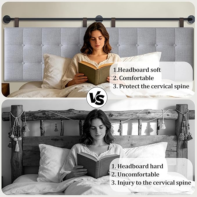 BSHOMGI King Headboard Headboards for Adjustable Beds Backboard Wall Mounted Headboard with Gray Button Tufting Hanging Head Board for Bedroom(Gray, King)