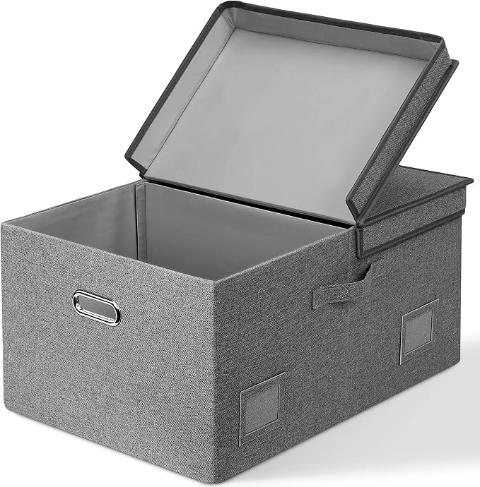 Graciadeco 75 Quarts Extra Large Decorative Storage Bins with Lids, 1 Pack Gray Collapsible Storage Bins with Lids, Stackable Storage Bins Decorative Box Storage With Lid Extra Large by GraciadecoStorage