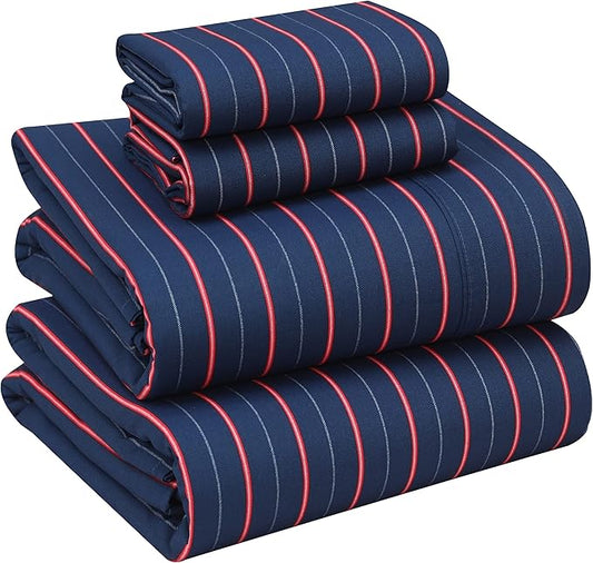 RUVANTI 100% Cotton Sheets – Full Size Percale Bedding, Cooling & Breathable Floral Design, Durable with a Crisp, Soft & Comfortable Feel, 16" Deep Pocket, 4-Piece Set, Nautical