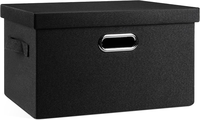 Graciadeco Medium 15" 21 Quart Collapsible Stackable Storage Bins with Lids, 1 Pack Black Foldable Fabric Closet Storage Boxes with Lids, 4 Handles Heavy-duty Linen Cube Baskets for Bedroom by GraciadecoStorage