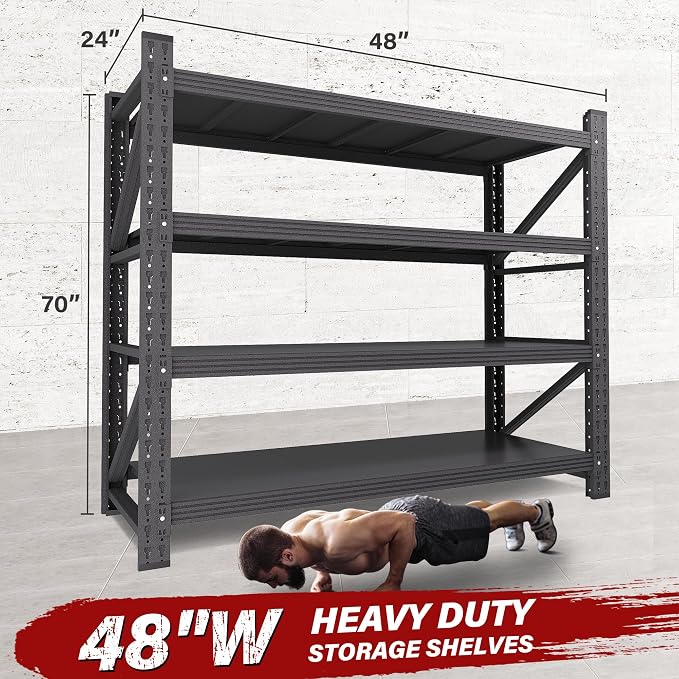 48" Wide Heavy Duty Garage Shelving Units,3000LBS 24 Deep Storage Shelves,Metal Garage Shelves,Large Storage Rack,Steel Shelf,Industrial Shelving for Shop,Warehouse,Basement,48" W x 24" D x 70" H - Image 2