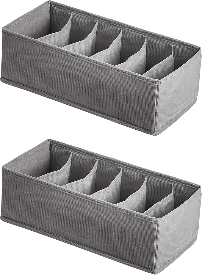 Amazon Basics Underwear Drawer Organizer Dividers for Closet Organization and Storage, Fits Perfectly in Dresser, 2-Pack, Gray | Pack of 2 by AmazonBasics