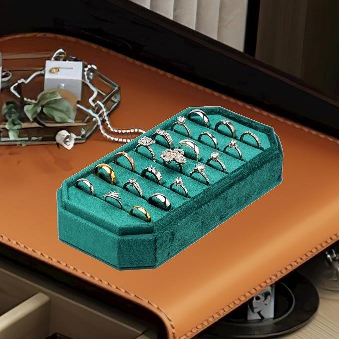 Velvet Ring Organizer Display Tray Jewelry Box Earring Holder Case for Wedding Birthday Christmas Day (Green) - Image 6