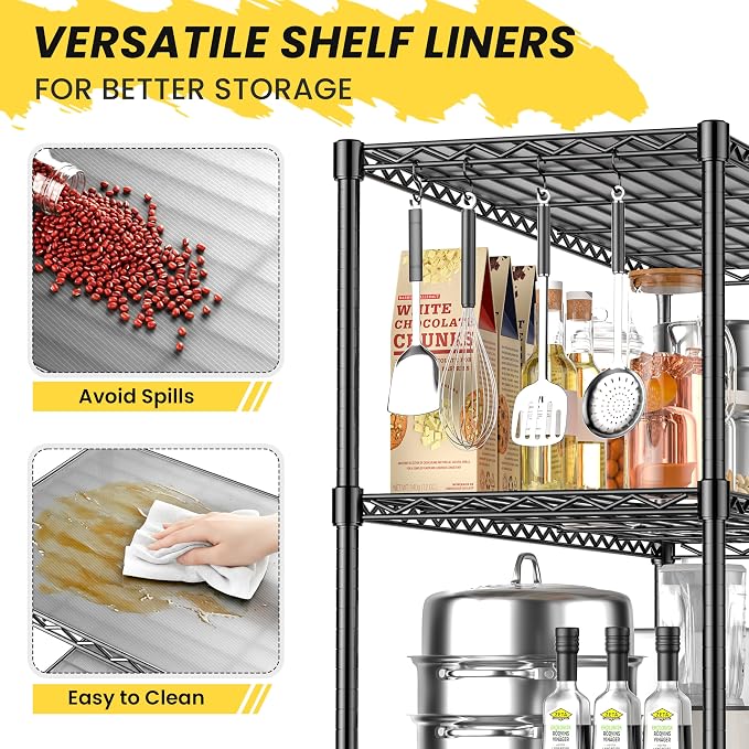 3-Tier Storage Shelves 795LBS Metal Shelving Unit, Adjustable Wire Rack Small Shelf Organizer with Shelf Liners for Kitchen Pantry Office Closet Garage 24" W x 14" D x 30.5" H Black - Image 5