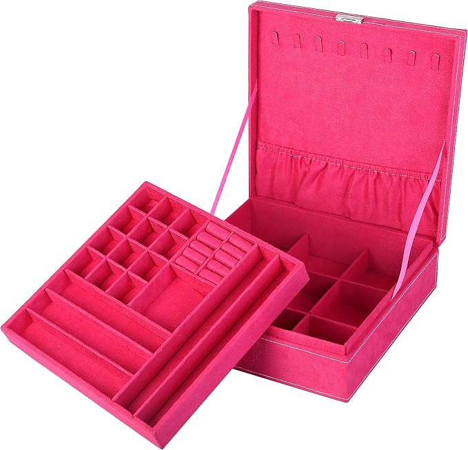 Two-Layer Jewelry Box Organizer Display Storage case with Lock (Rose) - Image 5