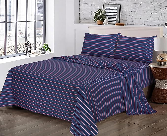 RUVANTI 100% Cotton Sheets – King Size Percale Bedding, Cooling & Breathable Floral Design, Durable with a Crisp, Soft & Comfortable Feel, 16" Deep Pocket, 4-Piece Set, Nautical