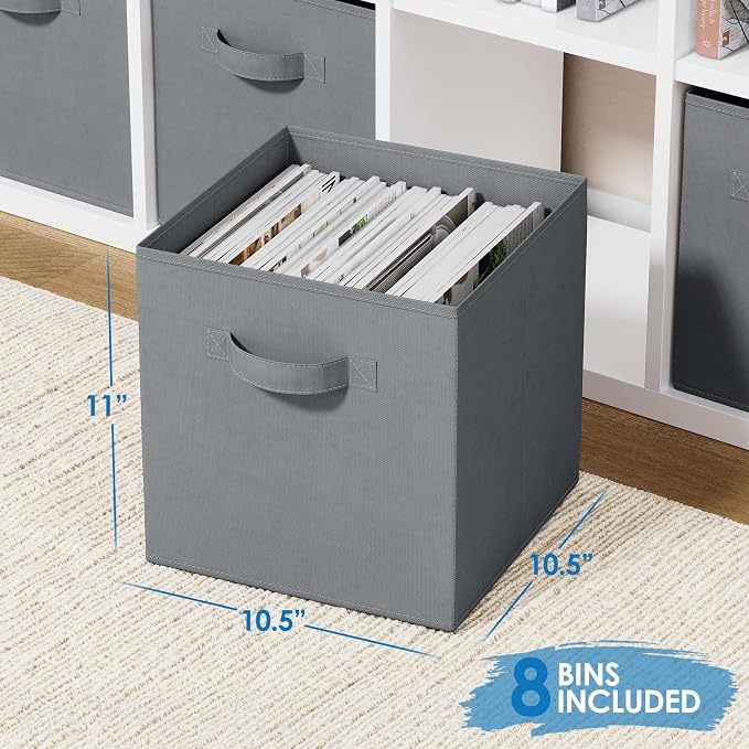 Storage Cubes Pack Of 8 - Standard Size Cube Storage Bin 10.5x10.5x11 With Dual Handles For Easy Carrying- Fabric Storage Bins Collapsible (Grey) - Image 2