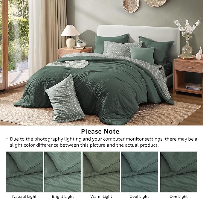Monbix Super King Size Comforter Set - 7 Pieces Deep Forest Prewashed Bed in a Bag Bedding Sets with Comforters, All Seasons Ultra Soft Comforter Bed Set with Sheets, Pillowcases & Shams