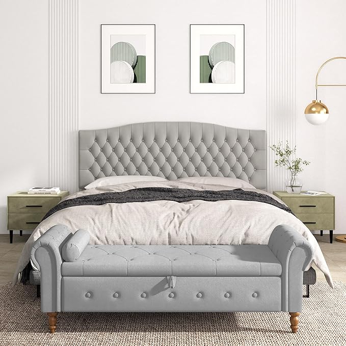 Befurtori King Headboard Only, Upholstered Headboard for Adjustable Bed Velvet Tufted Cal King Size Wall Mounted Head Board with Solid Wood Legs Head Board, Silver Gray