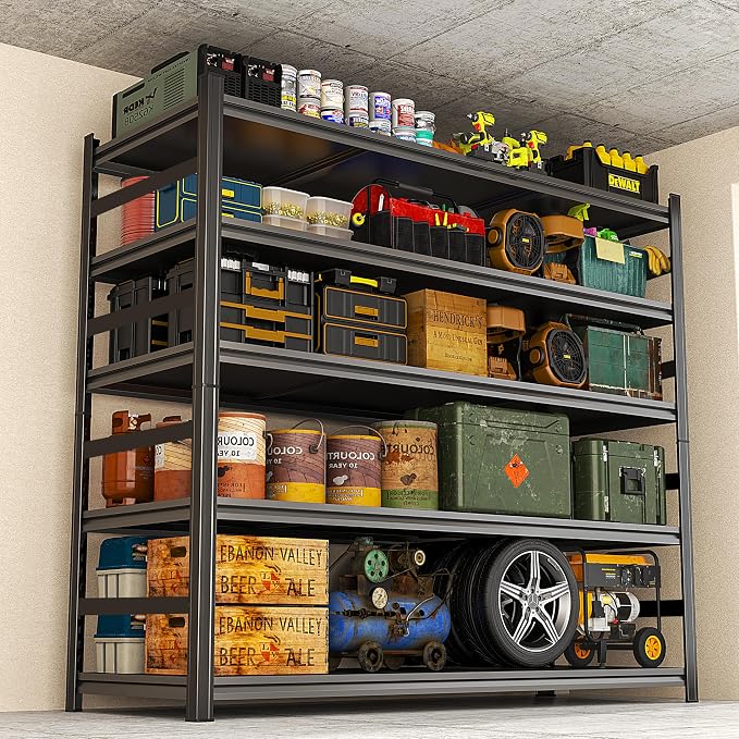 PRESTELION 87" H Garage Shelving 5 Tier Storage Shelves Heavy Duty 3800LBS Adjustable Shelf Unit Metal Garage Shelving for Warehouse Industrial Basement, 87" H x 48" W x 24" D, Black by PRESTELION