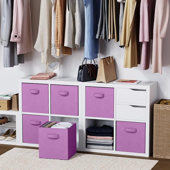 Storage Cubes Pack Of 8 - Standard Size Cube Storage Bin 10.5x10.5x11 With Dual Handles For Easy Carrying- Fabric Storage Bins Collapsible (Purple) - Image 7
