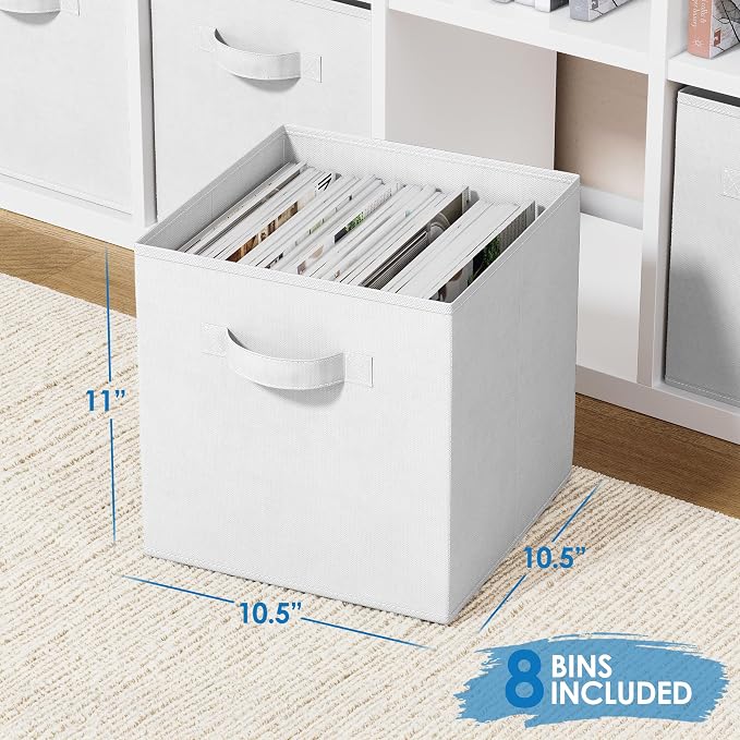 Storage Cubes Pack Of 8 - Standard Size Cube Storage Bin 10.5x10.5x11 With Dual Handles For Easy Carrying- Fabric Storage Bins Collapsible (White) - Image 2
