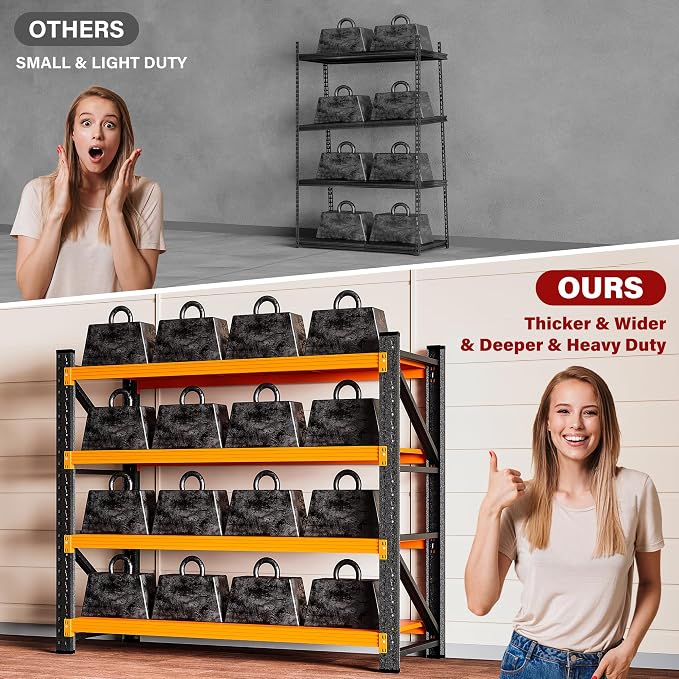 48" Wide Heavy Duty Garage Shelving Units,3000LBS Deep Storage Shelves,Orange Metal Garage Shelves,Large Storage Rack,Steel Shelf,Industrial Shelving for Shop,Warehouse,Basement,48" W x 24" D x 70" H - Image 9