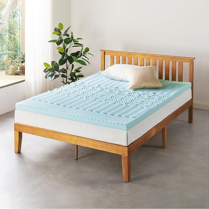 Mellow 3 Inch 5-Zone Memory Foam Mattress Topper, Cooling Gel Infusion, Dorm Essentials, Twin Blue