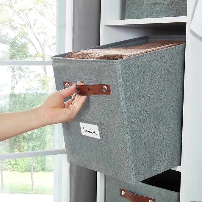 DECOMOMO Storage Bins, Cube Storage Bin with Labels, Fabric Storage Cubes for Shelves (11" / 6pcs, Texture Grey) - Image 8