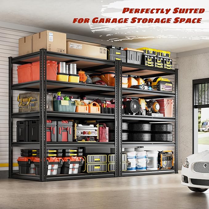ROOMFAVE 2250LBS Storage Shelves Heavy Duty 5 Tier Garage Storage Shelving, Adjustable Metal Shelving Unit Utility Rack Shelf for Warehouse, Pantry, Closet, 72" H x 35.56" W x 16" D, Black.2PCS - Image 4