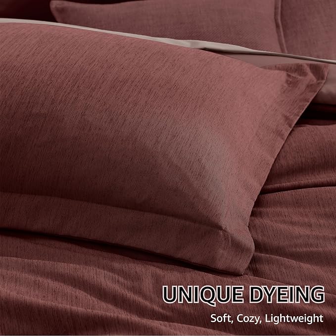 Monbix California King Comforter Set - 7 Pieces Cationic Dyeing Dark Red Bed in a Bag Cal King Bedding Sets with Comforter, Sheets, Pillowcases & Shams, Reversible Bedding Comforters Sets