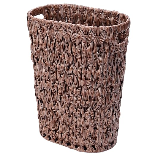 Coeusy 5 Gallon Wicker Trash Can Brown,Bathroom Trash Can with Handles,Handwoven Waste Basket Waterproof Narrow Small Garbage Can for Bedroom,Bathroom,Office by WEAVECOMFORTINTOEVERYCORNER