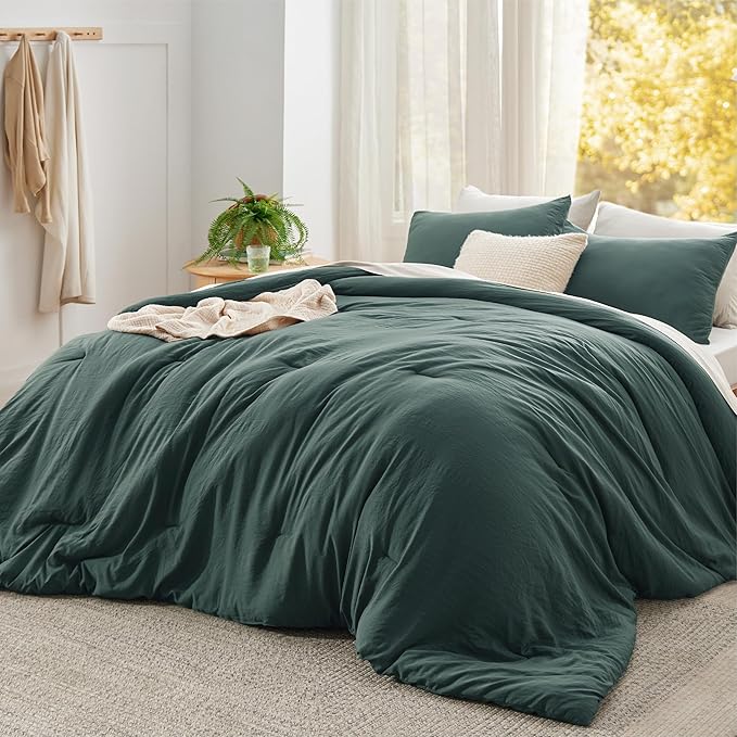 Bedsure Super King Comforter Set, Forest Green Soft Prewashed Bedding for All Seasons, 3 Pieces GentleSoft™ Bed Set, 1 Lightweight Comforter (120"x120") and 2 Pillowcases (20"x36")