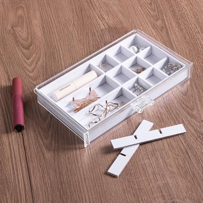 Frebeauty Acrylic Jewelry Organizer Earring Organizer Box with 5 Drawers Earring Holder Organizer with Velvet Trays Clear Jewelry Box for Women Earring Display for Rings Studs(White) - Image 6