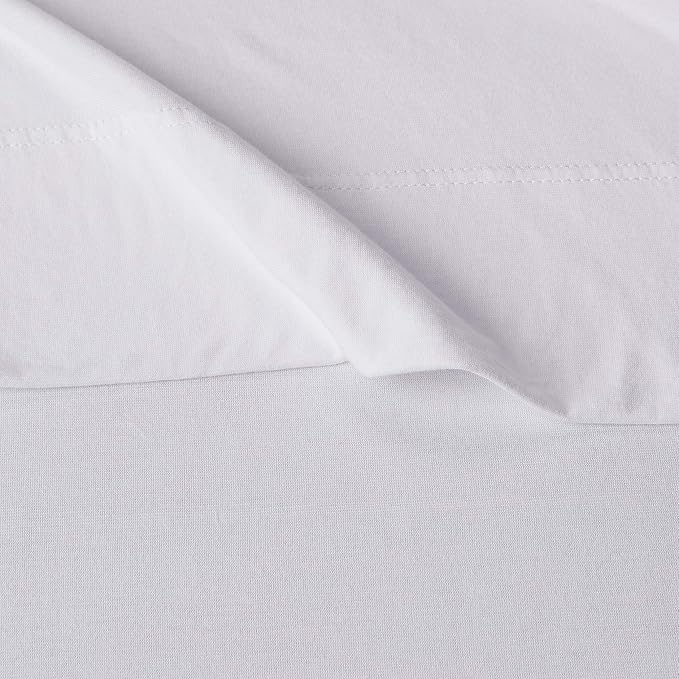 Amazon Basics Breathable, Stretchy 100% Cotton Jersey 3-Piece Bed Sheet Set, Includes Flat and Fitted Sheets, Pillowcase, Twin, White