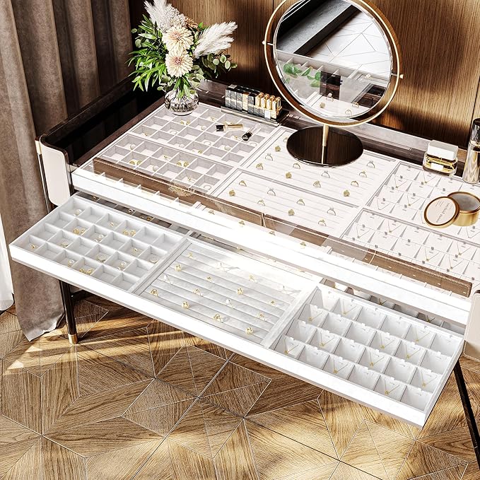 Oirlv Premium White Leather Stackable Jewelry Tray Ring Holder Organizer Showcase Ring Earring Display - Image 2