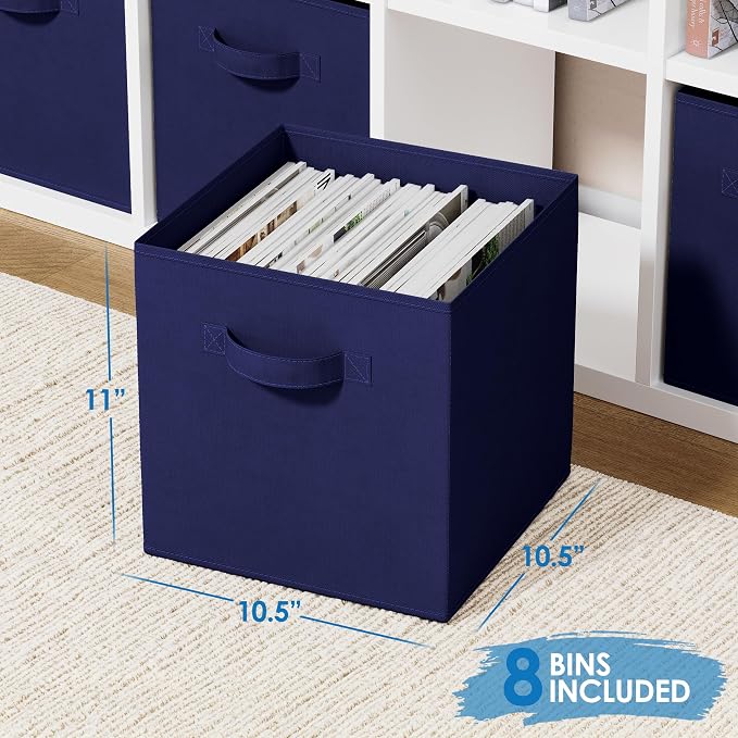 Storage Cubes Pack Of 8 - Standard Size Cube Storage Bin 10.5x10.5x11 With Dual Handles For Easy Carrying- Fabric Storage Bins Collapsible (Navy) - Image 2