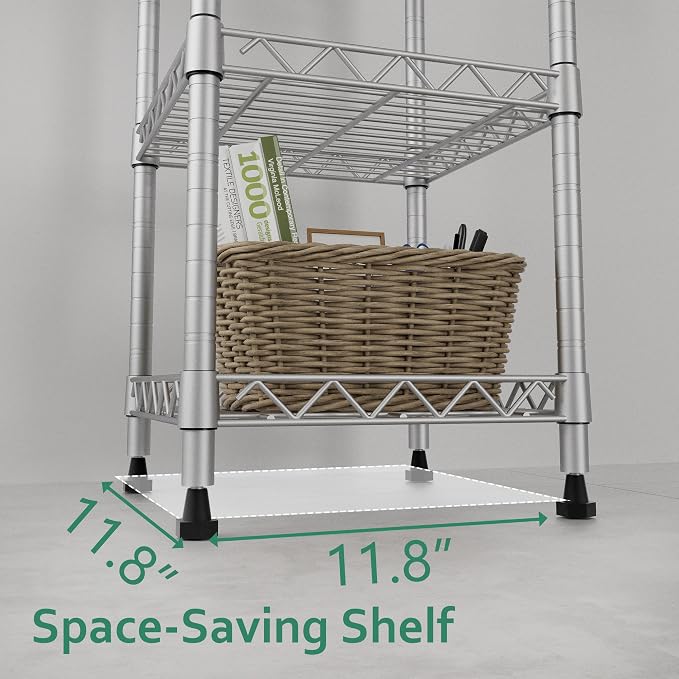 GIOTORENT 5 Tier Standing Shelving Metal Units, Adjustable Height Wire Shelf Display Rack for Laundry Bathroom Kitchen 11.8 W x 11.8 D x 50 H (5-Tier, Grey, Matte/Glossy Finish) - Image 7
