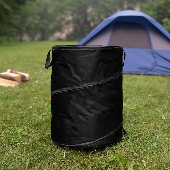 Collapsible Trash Can - 46-Gallon Garbage Can Outdoor Bin with 3 Stakes for RV, Camping, Storage, Recycling, or Yard Waste by Wakeman Outdoors (Black) - Image 6