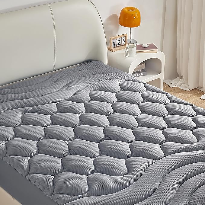 Sonive Twin XL Mattress Protector, Mattress Topper with 8-21" Deep Pocket, Mattress Pad with 3-Zone Support, Mattress Cover Microfiber Fitted Mattress Machine Washable Grey