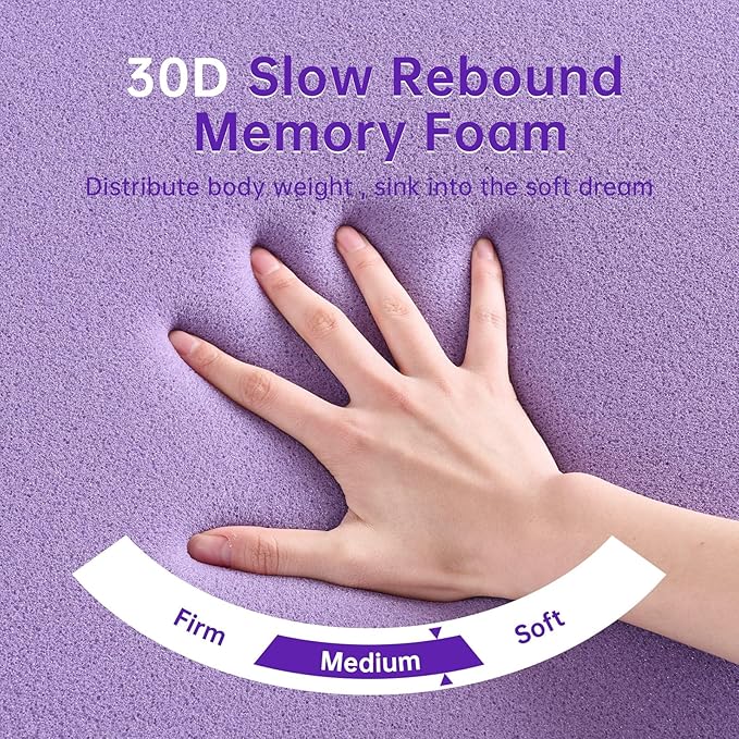 MUXHOMO 3.9 Inch 7-Zone Queen Mattress Topper, Egg Crate Memory Foam Mattress Topper Queen Size for Back Pain, Lavender Cooling Gel Infused Bed Pad, CertiPUR-US and Oeko-TEX Certification (60"×80")