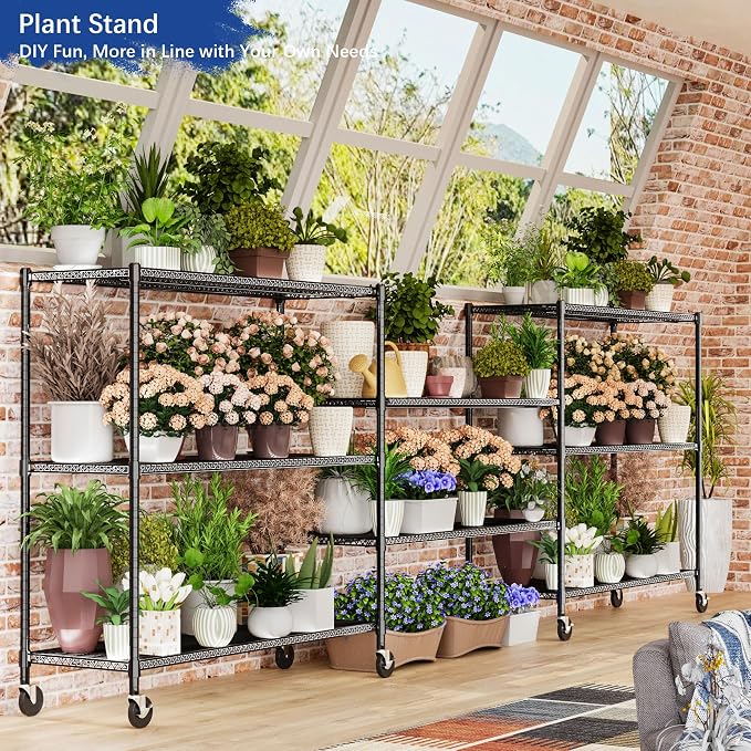 Heavy Duty Shelving, 76.2" H Garage Shelving Unit with Wheels, 4-Tier Garage Storage Shelves Metal Shelves Rack, Adjustable Industrial Shelving for Warehouse Storage, 60" W x 24" D x 76.2" H, Black - Image 5