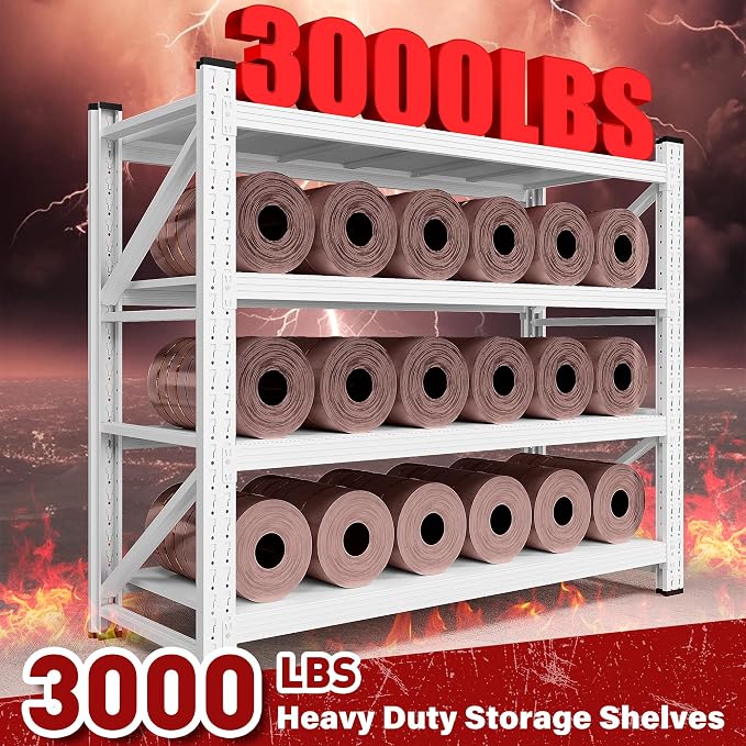 48" Wide Heavy Duty Garage Shelving Units,3000LBS 24 Deep Storage Shelves,White Metal Garage Shelves,Large Storage Rack,Steel Shelf,Industrial Shelving for Shop,Warehouse,48" W x 24" D x 70" H - Image 3