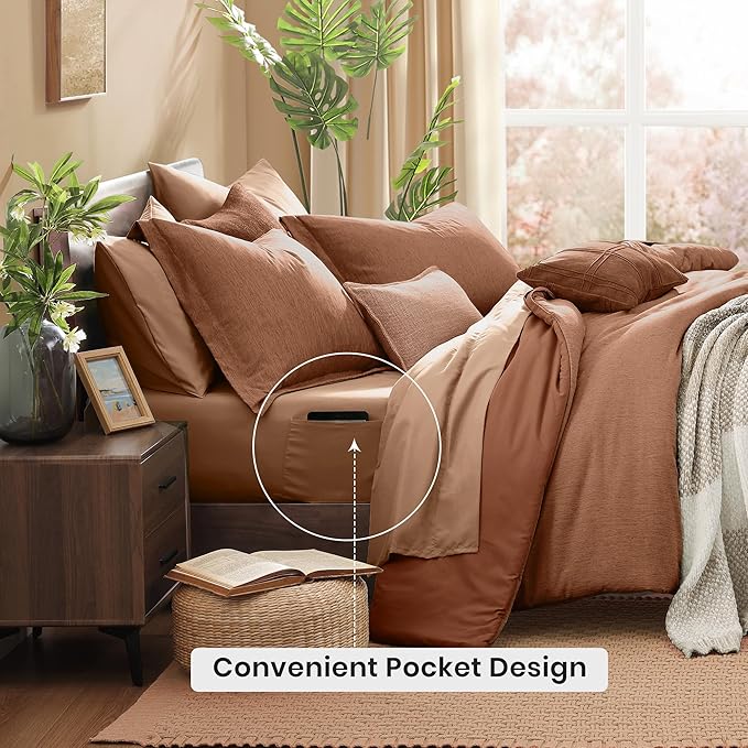 Monbix Super King Comforter Set, Autumn Leaf Cationic Dyeing Bedding Set Reversible, Bed in a Bag 7 Pieces with Comforter, Sheets, Pillowcases & Shams
