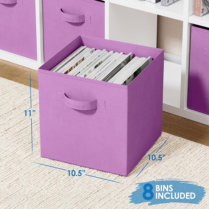 Storage Cubes Pack Of 8 - Standard Size Cube Storage Bin 10.5x10.5x11 With Dual Handles For Easy Carrying- Fabric Storage Bins Collapsible (Purple) - Image 2