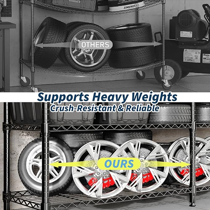 Garvee Storage Shelves 60" W Heavy Duty Metal Shelving Unit, 4-Tier Wire Rack Shelving for Kitchen Garage Storage, Load 1060LBS, Adjustable Wire Shelf for Pantry Room Basement, 13.8" Dx59.5 H, Black - Image 7