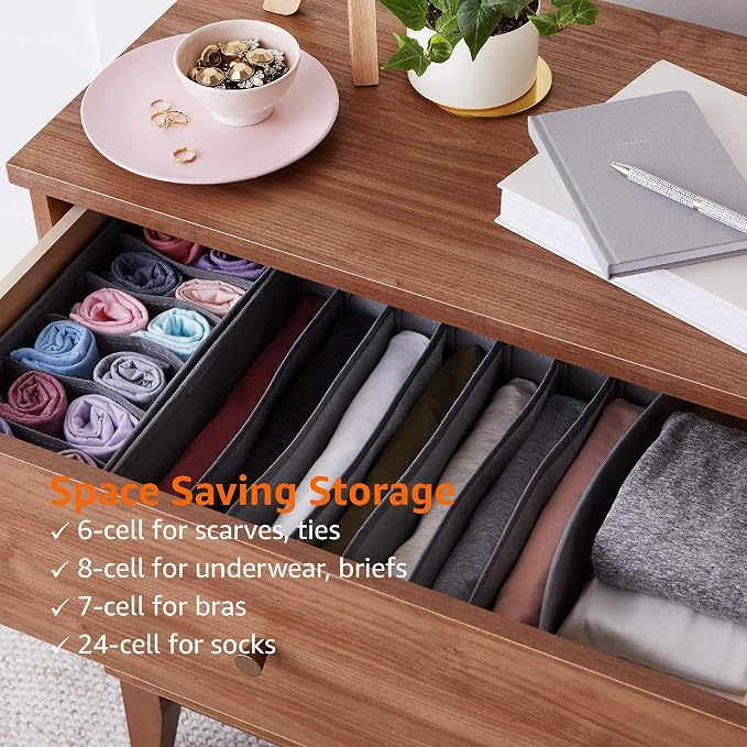 Amazon Basics Dresser Drawer Storage Organizer for Undergarments, Set of 4, Gray | Set of 4 - Image 5
