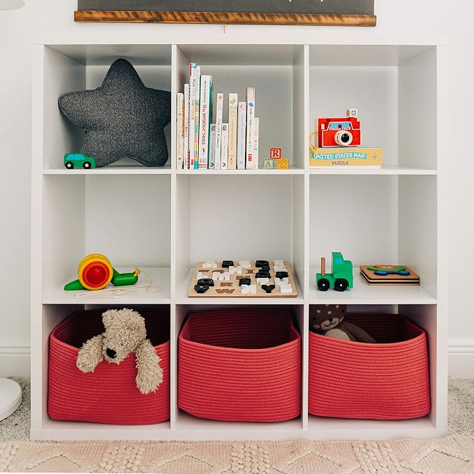 OrganiHaus Red Rainbow Basket - Colorful Woven Storage Basket for Playroom, Nursery & Classroom Decor & Toy Storage, 15x9x10 - Image 5